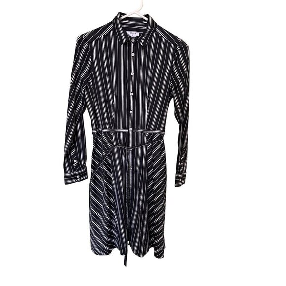 UNTUCKit Womens Shirt Dress SZ 4 Belt Black‎ and White - Picture 1 of 8
